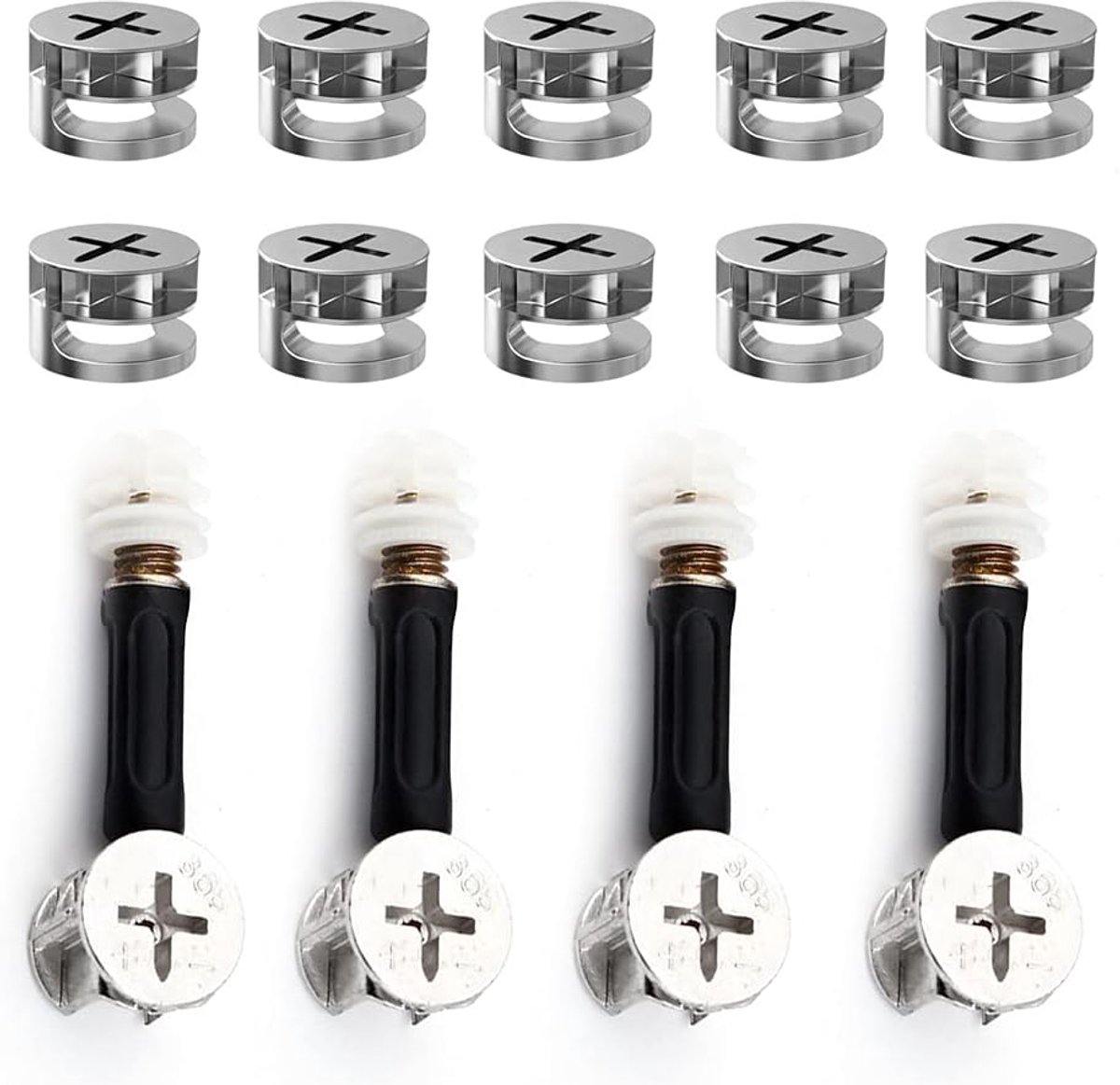 Sets 3-in-1 meubelverbindingsset, Excentriek Wiel Meubelbout Moer Verbinding, Met 10 Excentriek Wiel, Zink Legering Smeden, voor meubels, kast, aansluiting, kledingkast