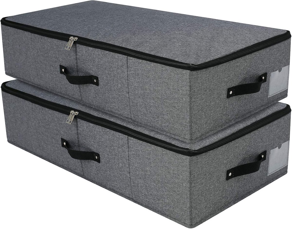 opbergmand voor onder het bed, 2 stuks, van duurzame stof | voor kleding, schoenen, speelgoed, deken, organizer-bakjes, zwart/grijs