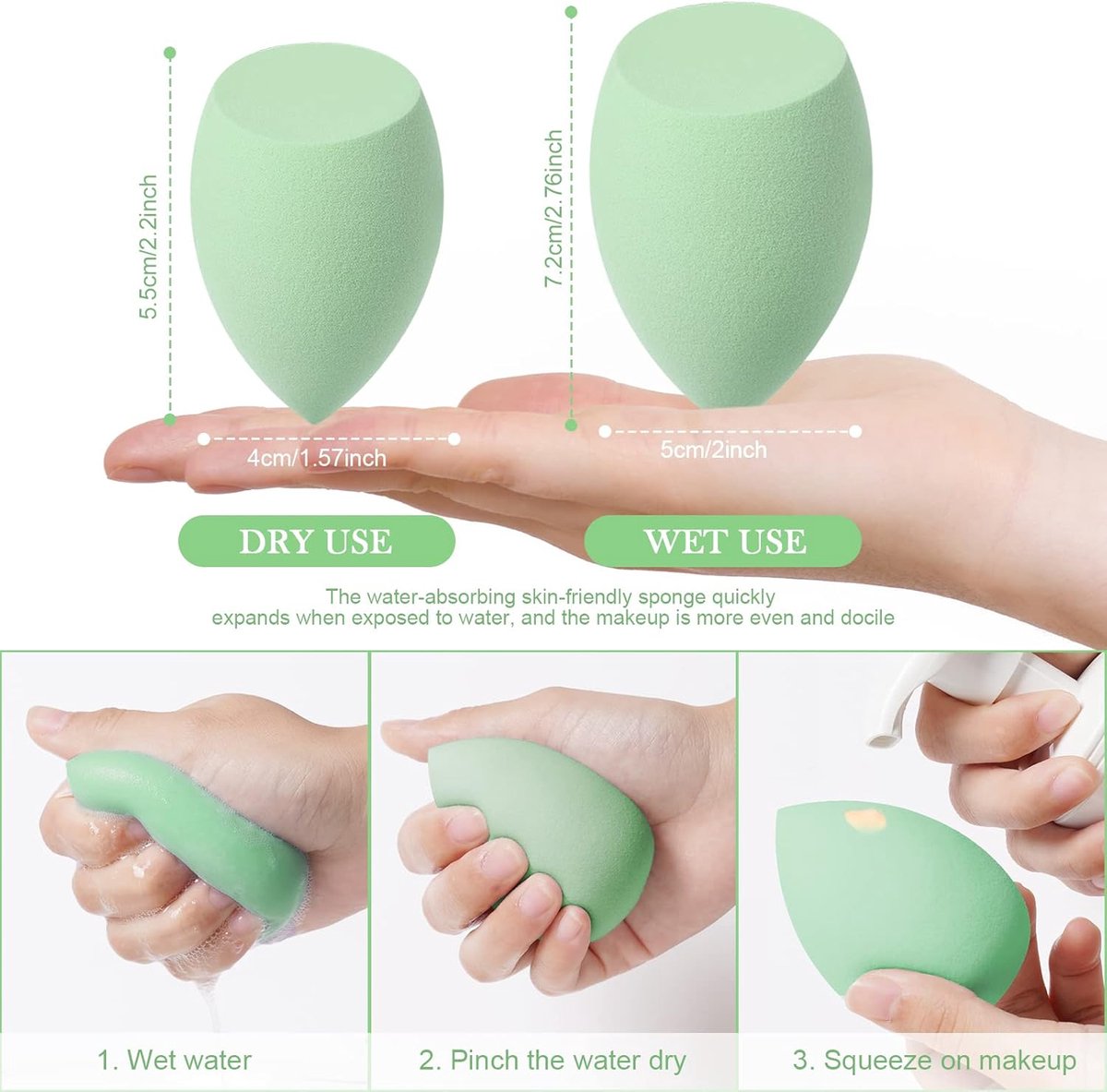 8-delig set make-up spons, foundation blending beauty spons, beauty make-up sponzen blender voor vloeibare foundation, poeder, zonnebescherming en crème met 1 sponshouder (afgeschuinde vorm)