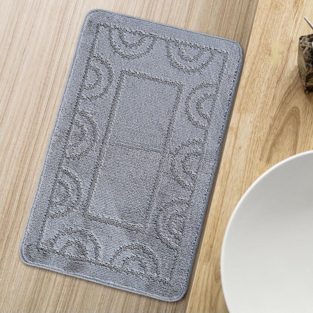 Nicole badkamertapijt, rechthoekig, 50 x 80 cm, antislip latex onderkant, sneldrogend en ademend, machinewasbaar, douche- en badinlegzolen, effen, grijs
