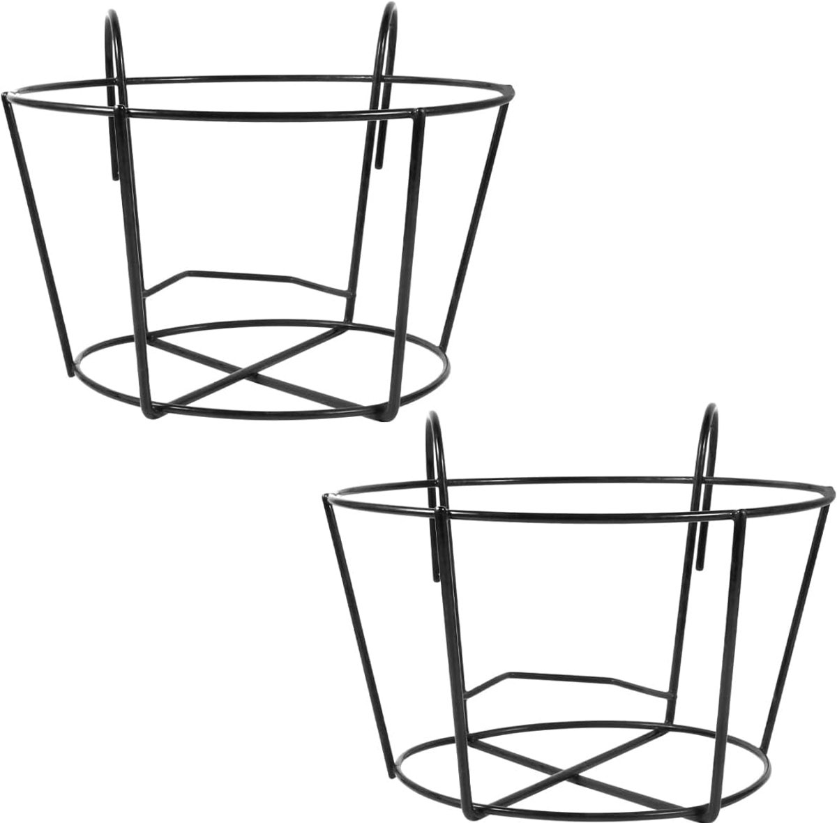 Balkonhouder, bloempot, 28 cm, 2 grote metalen hangleuningen, plantenbakken, bloempothouder, kunstrek, rek voor balkon, tuin, zwart, 30 cm, ring, bloempothouder 30 cm
