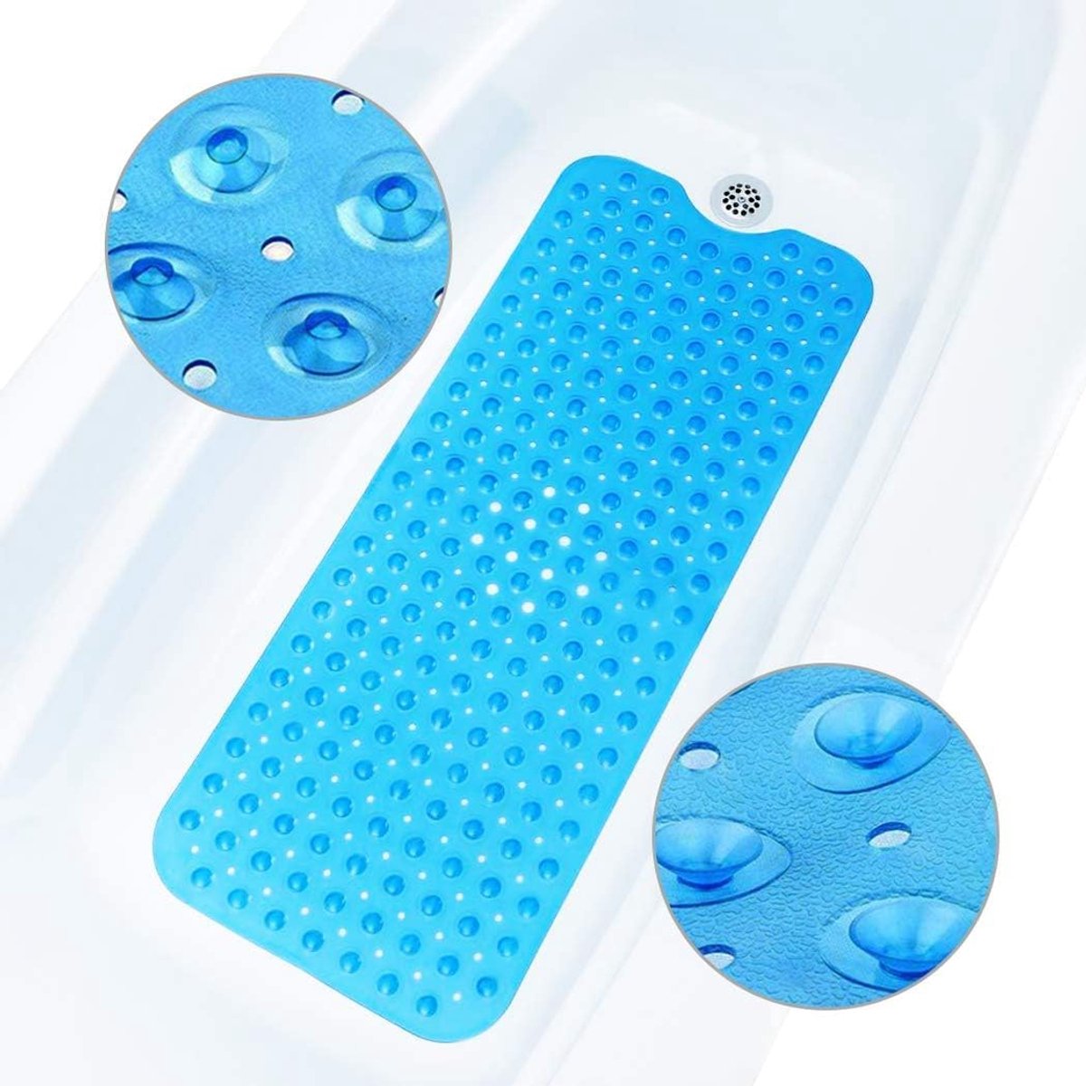 Antislip Badmat voor Badkuip, 100x40 cm Extra Lange Antislip Badmat, 200 Sterke Zuignappen, Afvoergaten, Machinewasbaar, Schimmelbestendig, PVC-Materiaal, Duurzame Antislip Douchemat