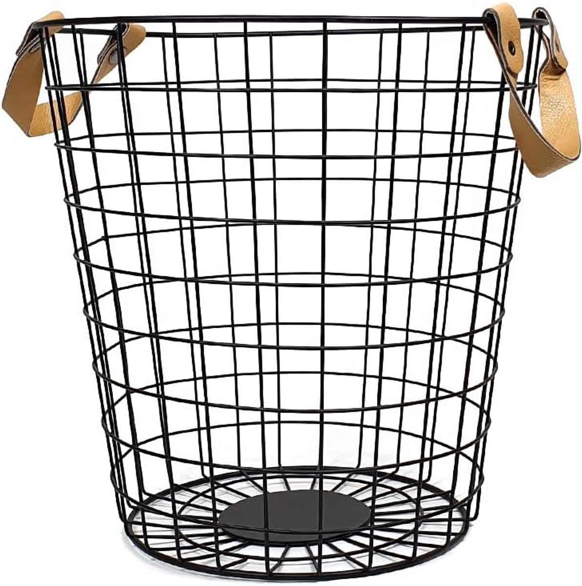 Grote Zwarte Wasmand met handvatten voor badkamer, slaapkamer, woonkamer, wasruimte, draadstalen mand voor kleding, dekens, speelgoed en meer, Opbergmand, 38 x 38 x 37,5 cm