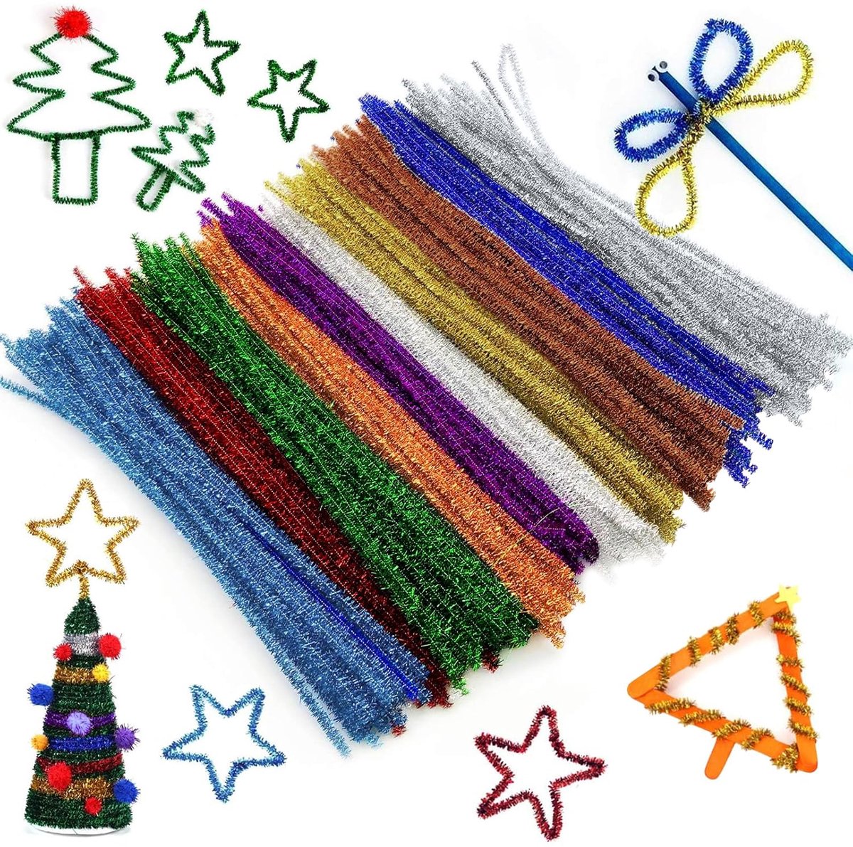 300 stuks pijpenragers, kleurrijk, om te knutselen, 10 kleuren, buigpluche, knutseldraad, 30 cm, pijpenrager, chenilledraad, pijpendraad voor creatieve doe-het-zelfprojecten en