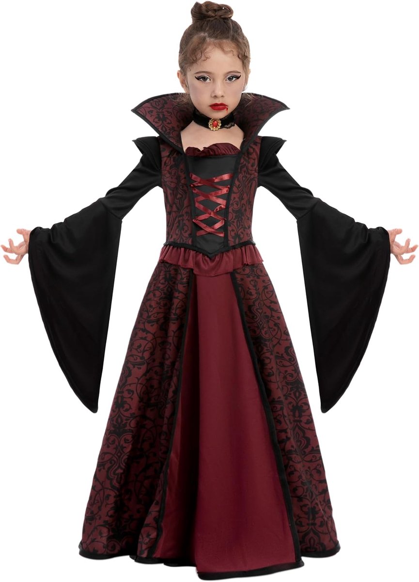 Creations Vampierjurk, kostuum voor meisjes, Halloween-jurk, Halloween, zoet of zuur, rollenspel, carnavals-cosplay