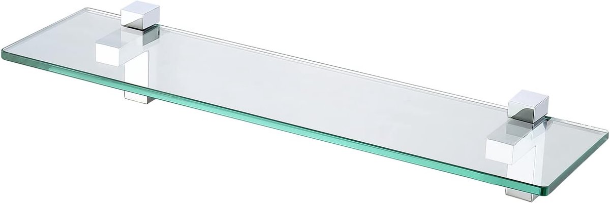 Glazen Badkamer Plank 50CM Douche Plank 8MM Dik Vierkant Gehard Glas met Gepolijst Chroom Beugel Wandmontage, BGS3201