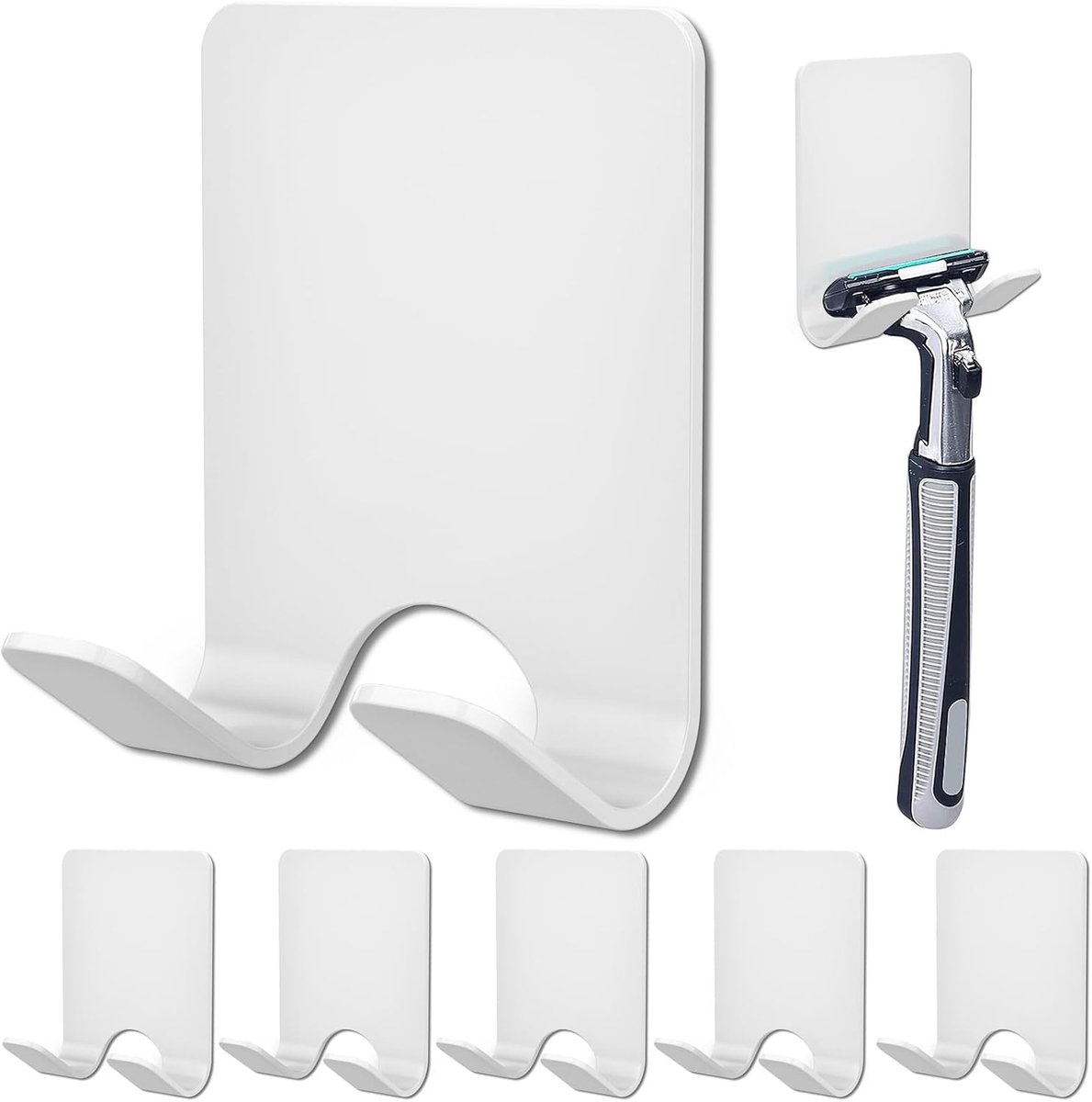 Scheerhouder douche, 6 stuks multifunctionele haken, roestvrij staal, waterdichte wandhaken, zelfklevend, scheerhouder, douche, badkamerhaak, zonder boren, scheerhouder