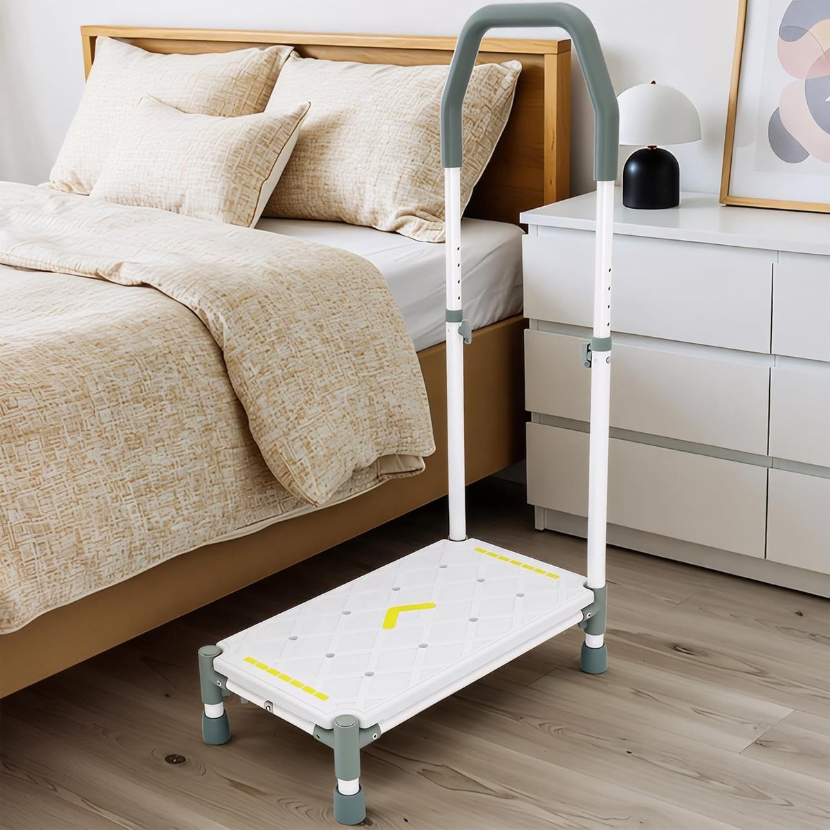 Tritthocker 55 cm - Hoogte verstelbare armleuningen - Nachtverlichting - Ideaal voor hoge bedden en senioren - SnelShoppen