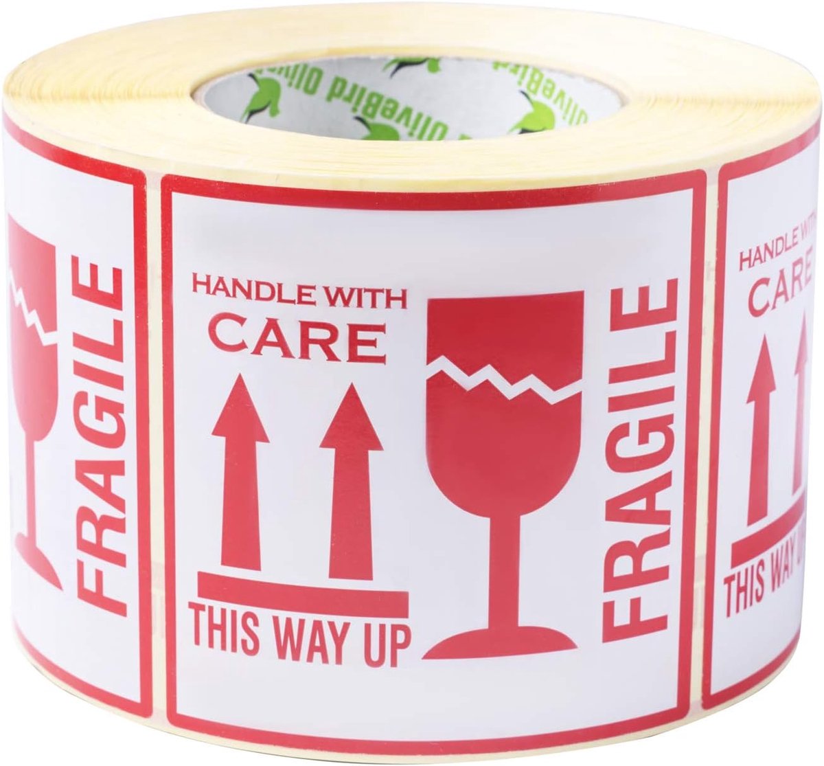 Fragile stickers 10x10 cm - Behandel met zorg - 500 stuks op rol - Ideaal voor verzending - SnelShoppen