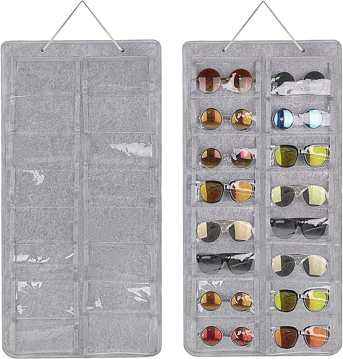 SnelShoppen - Hangende Zonnebril Organizer met 16 Compartimenten, Wandhouder voor Zonnebrillen van Vilt, Grijs, Compact en Lichtgewicht, Ideaal voor T