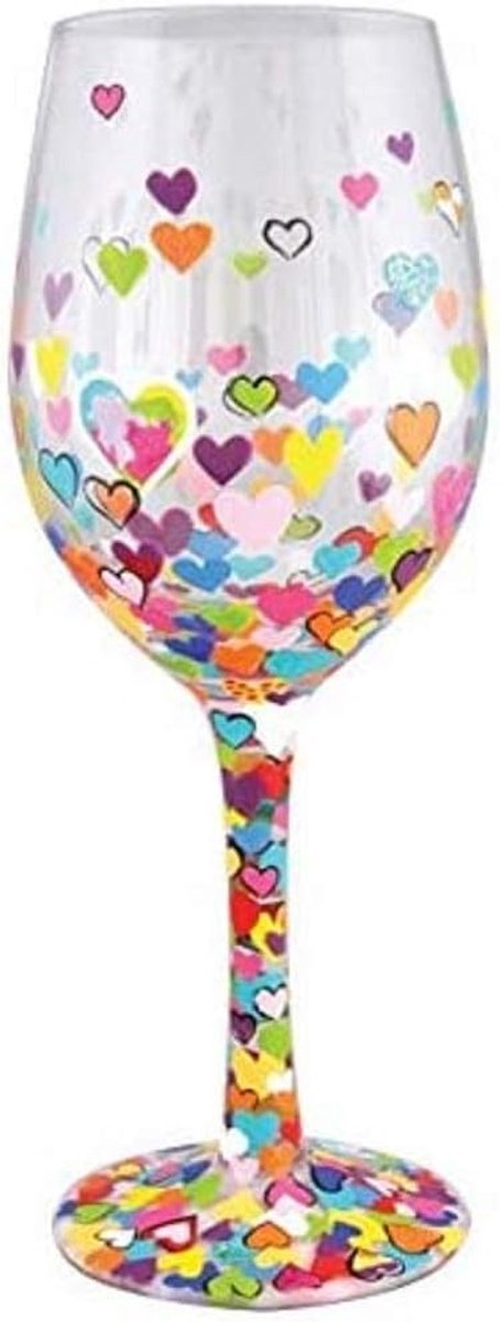 Wijnglas met hartjes - Mondgeblazen - Unieke receptuur - Perfect als cadeau - SnelShoppen
