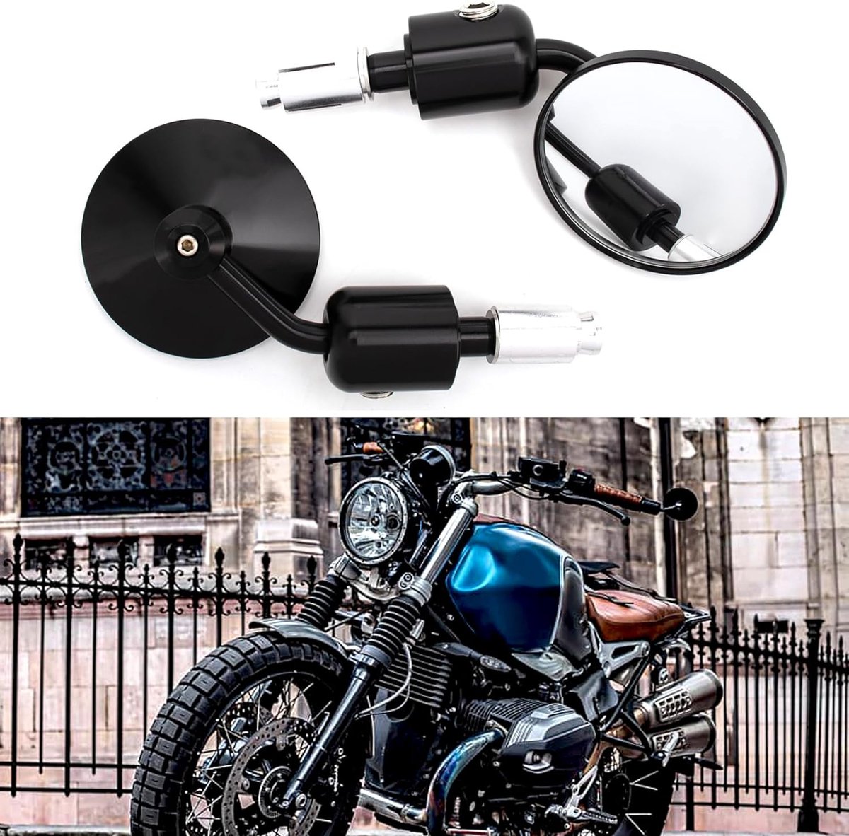 Motorfiets spiegel 7/8 inch - ronde handvatspiegel - verstelbare hoek - geschikt voor diverse motoren - SnelShoppen
