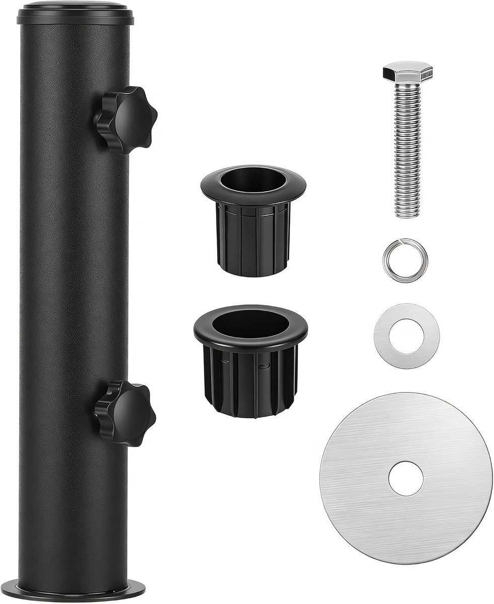 SnelShoppen - Garden Parasol, Universele Parasolhouder met PVC Reducers, Umbrella Tube voor Granieten Tegels, Ijzeren Plaat en Cementplaat, Zwart, Ø 3