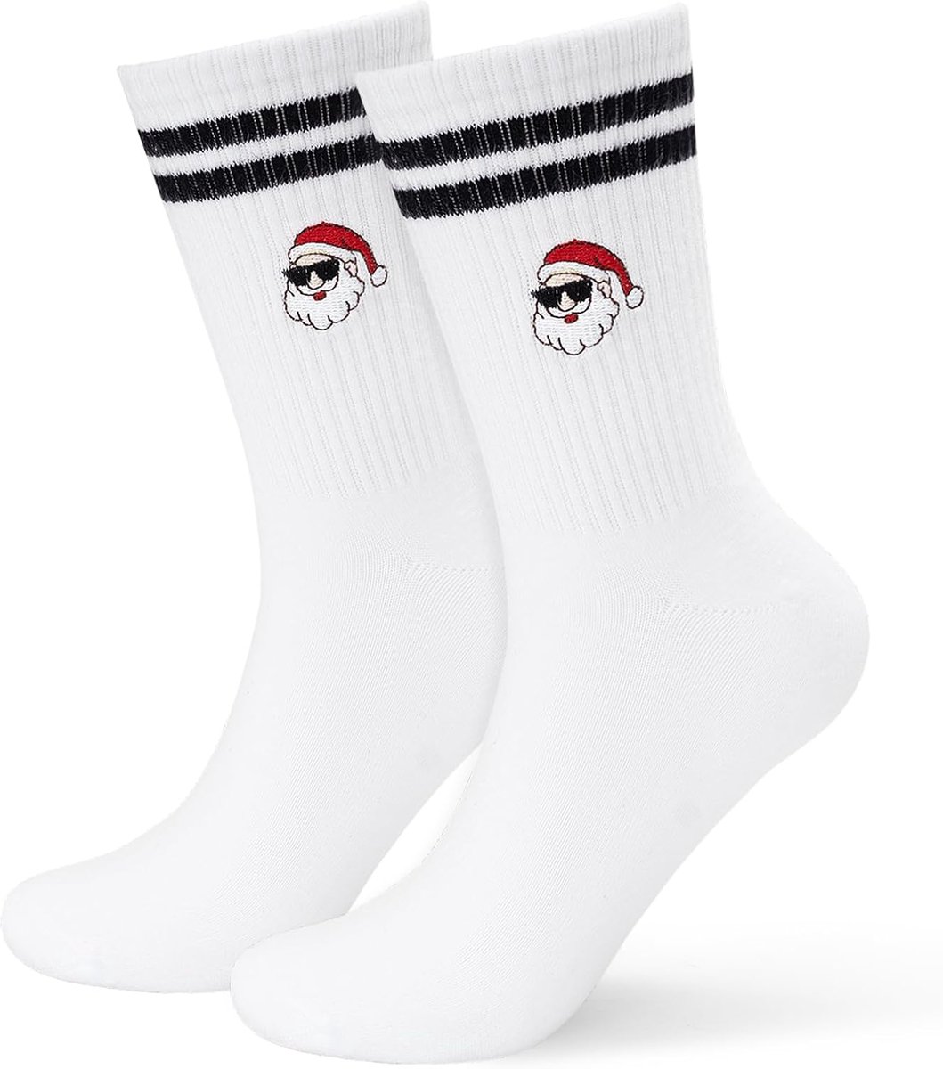 Sokken, geborduurde kerstmansokken, 36-42 tennissokken, sportsokken, witte sokken met kerstmanmotief, katoenen sokken, kerstcadeaus voor vrouwen en heren