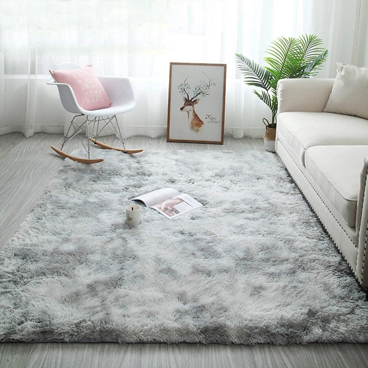 Tapijt Pluizige Slaapkamer Zachte Vloermatten Antislip Woonkamer Woondecoratie Pluche Gebroken Wit Antislip Wasbaar En Gemakkelijk schoon te maken,50CM*160CM