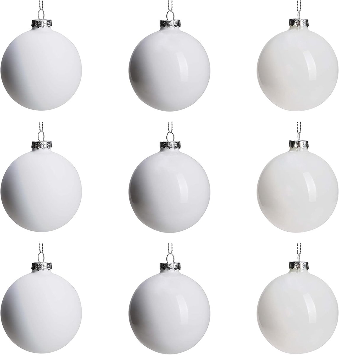 DECONATION Kerstbal van wit glas, hangende kerstballen voor kerstboomdecoratie, set van 9 decoraties voor vakantie, Halloween, huwelijksfeest cadeau