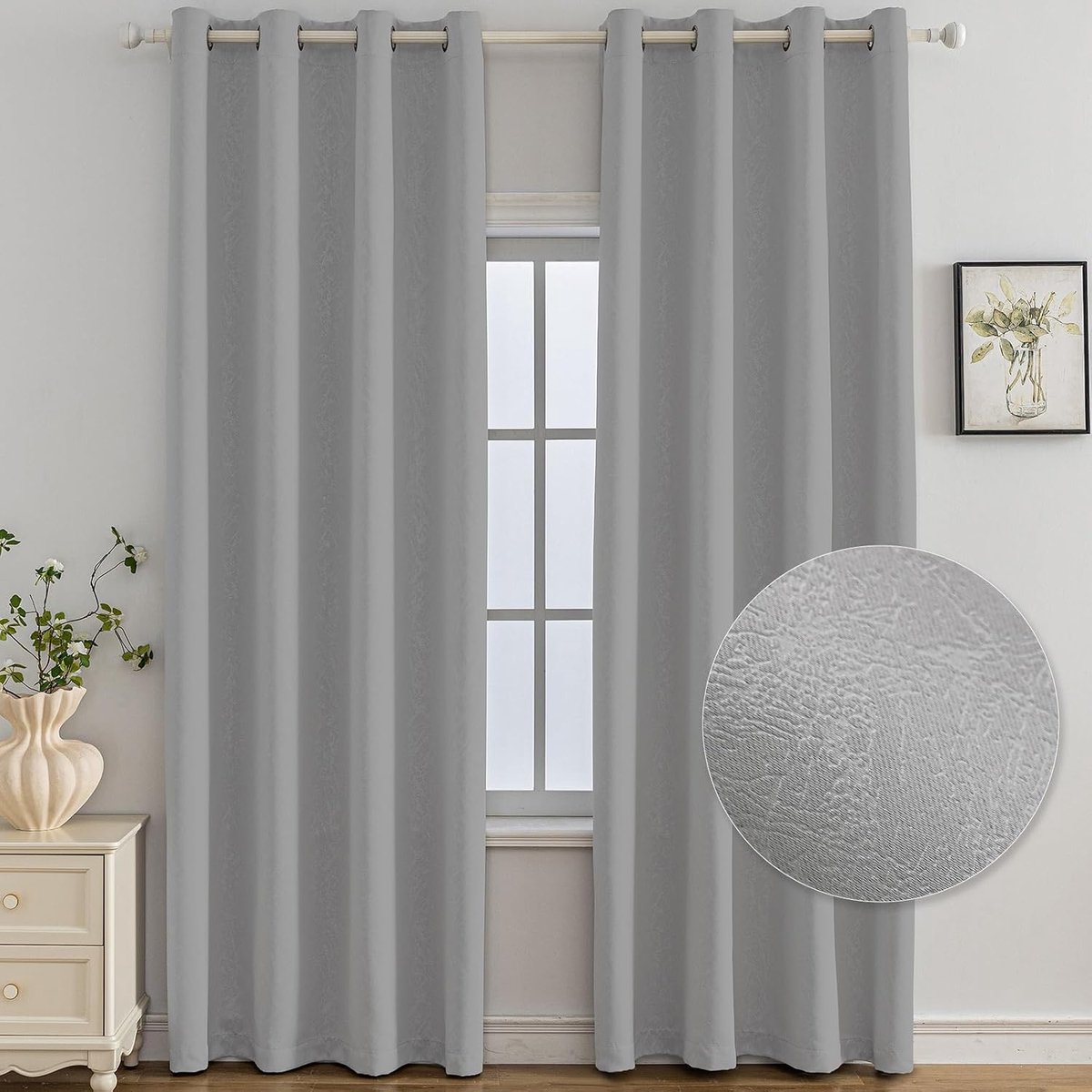 Set Van 2 Thermische Verduisterende Gordijnen, 140x300 CM, Warmte-Isolerende Gordijnen, Geschikt Voor Woonkamer Slaapkamer, Modern Design Met Oogjes, Lichtgrijs