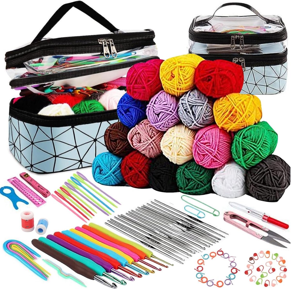 Haakset voor Beginners - 105 Stuks Met Haaknaaldenset, Ergonomische Haakset, Wol en Breiaccessoires