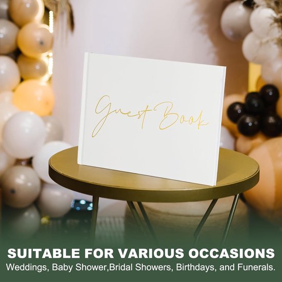 Gastenboek, Bruiloft Gastenbord Tekenboek Receptie Handtekening Boek Feestdecoraties Benodigdheden voor Verjaardag Bruidsdouche, Witte Woorden — afbeelding 4