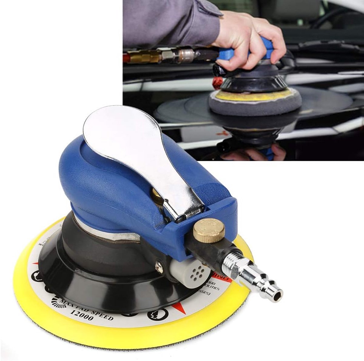 pneumatische excentrische schuurmachine, dubbele actie, snelheid 10.000 rpm, 5/6 inch, rotorbitale polijstmachine voor auto, metaal, hout, meubels