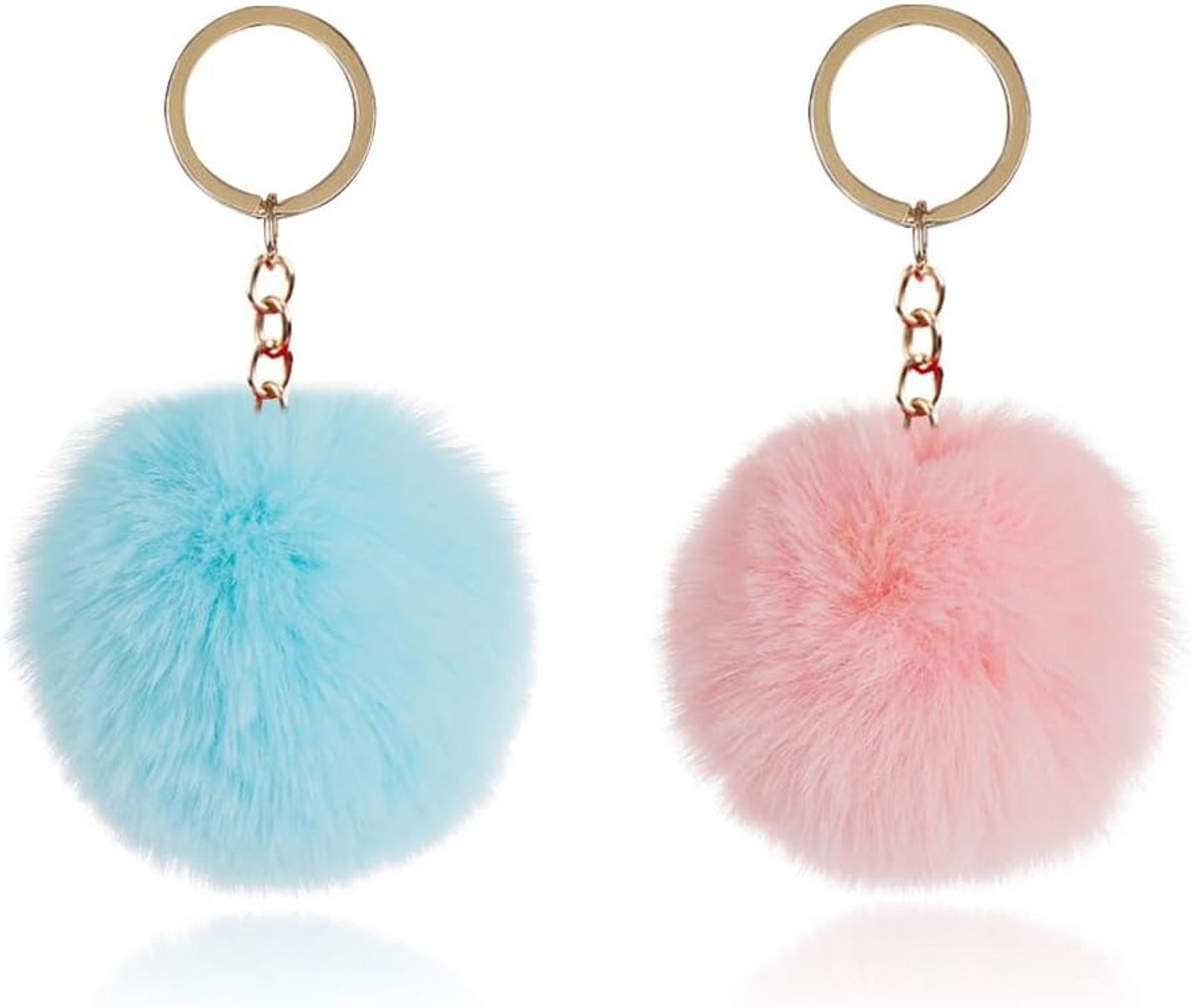 2 stuks harige sleutelhangers, zachte bal autosleutelhanger, pompon bedelaccessoires, voor tassen en gepersonaliseerde rugzakken voor dames en meisjes
