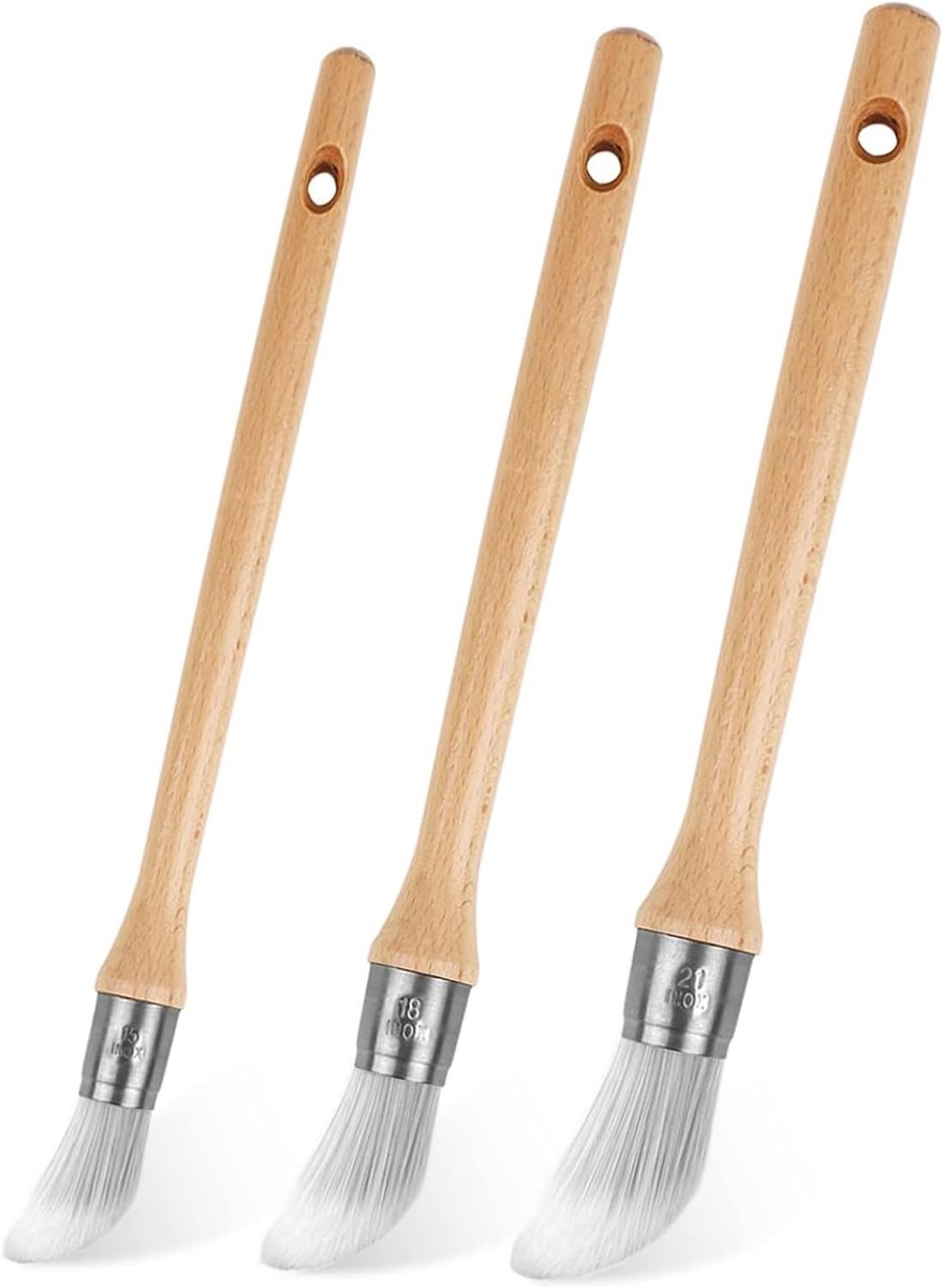 Borstelset, 3-delig, ronde houten penseel, lakkwast, voor hoeken, vitrines, hekken, smalle gebieden, reparatie, 15 mm, 18 mm, 20 mm