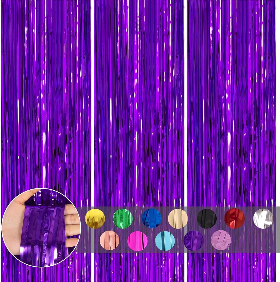 Klatergordijn Met Glitter Folie Deur Achtergrond 1x2m Franje Decoratie Voor Meisjes Verjaardag Eenhoorn Zeemeermin Fee Prinses Feest Pakket Van 3 (LG Paars)
