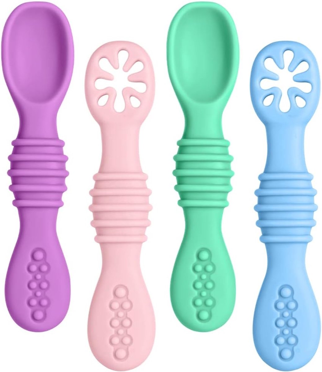 Lepels voor kinderen en baby's, geschikt voor tandjes, eerste fase, aanbevolen door voedingsexperts (kleur 3)