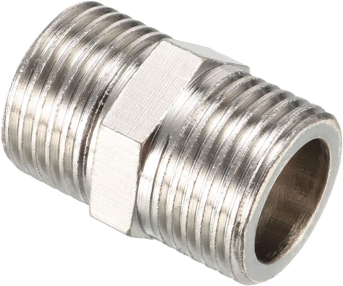 sourcing map buis montage Hexagon nippel 1/2 PT buitenx1/2 PT buitendraad nikkel messing de