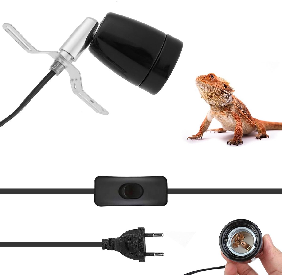 Keramische verwarmingslamphouder met kabel, warmtelamp voor reptielen en aquarium, uv-spot voor terrarium