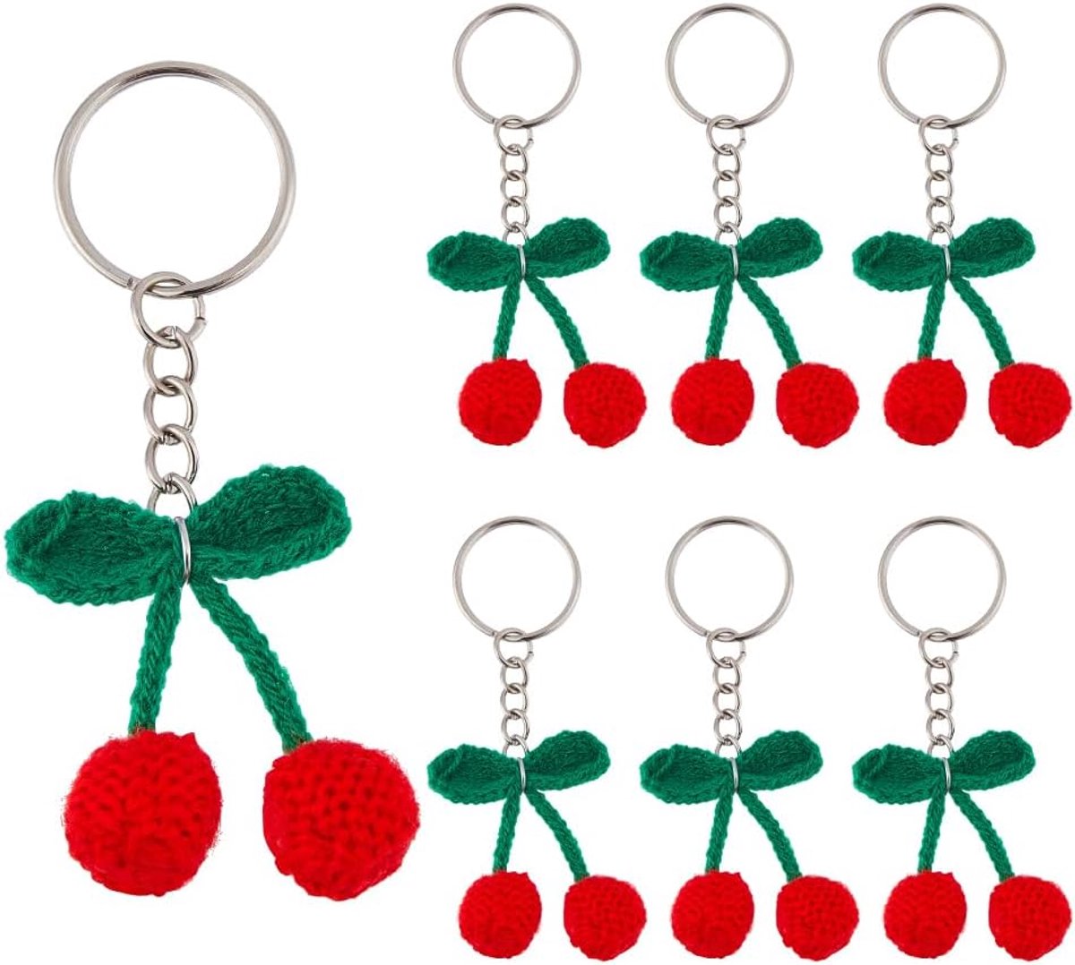 10 stuks kersenvorm wol sleutelhanger schattige haken sleutelhangers fruit sleutelhanger pluche gevlochten sleutelhangers rode kersen sleutelhanger