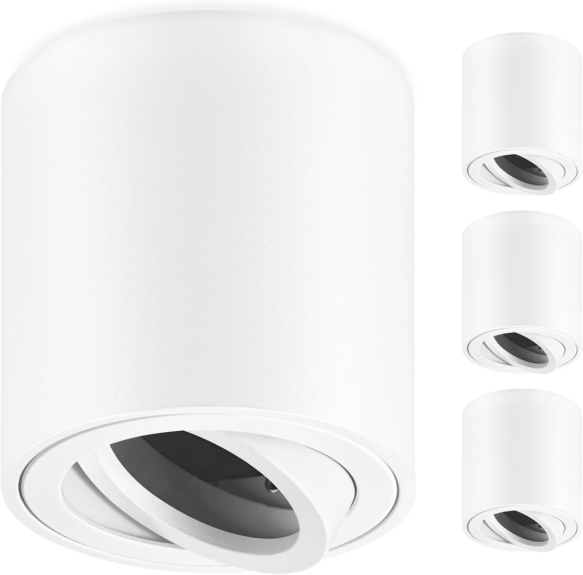 GU10 Opbouwspots Wit, Ø80x84mm Ronde Plafondspots Opbouw, 30° Zwenkbaar, Plafondlamp 230V met GU10 Fitting, Aluminium Opbouw Spots, Zonder Lichtbron, 4 Stuk