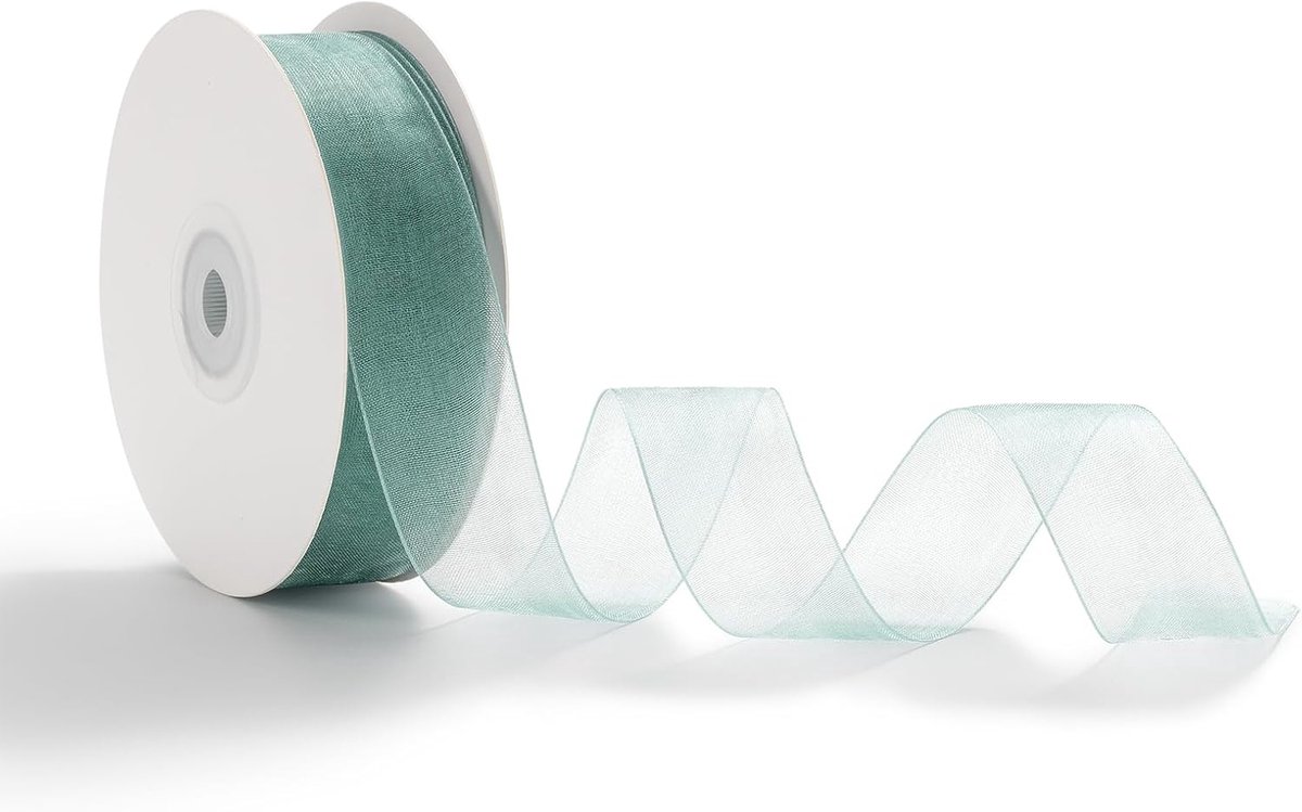 Organza lint 2,5 cm x 45 m cadeaulint bruiloft organza lint blauw groen
