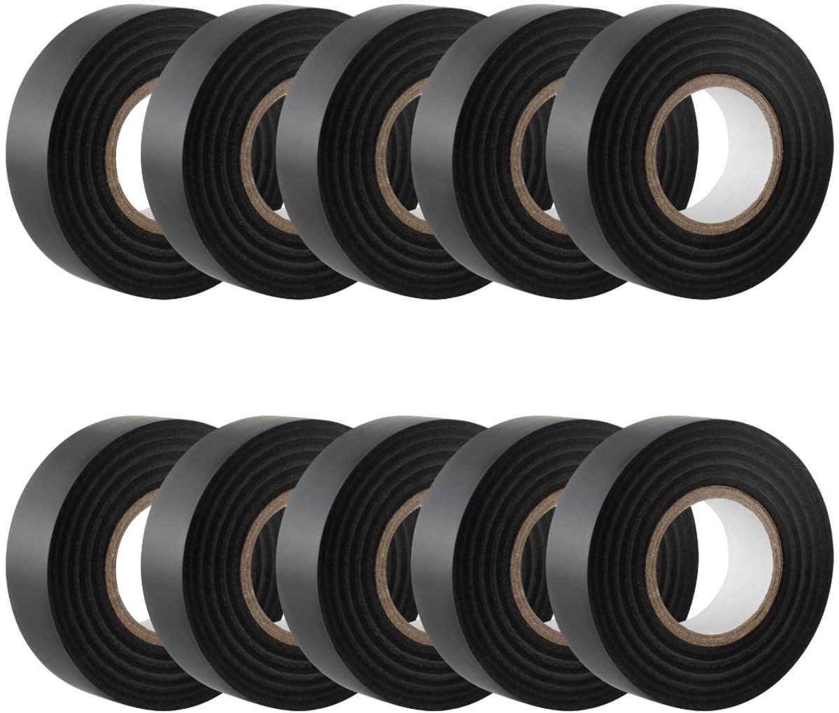 Black Electrical Tape, 19mm x 20m, 10 Pack, Strong Self-Adhesive PVC Insulation Tape for Insulating, Repairing and Protecting Electrical Wires
