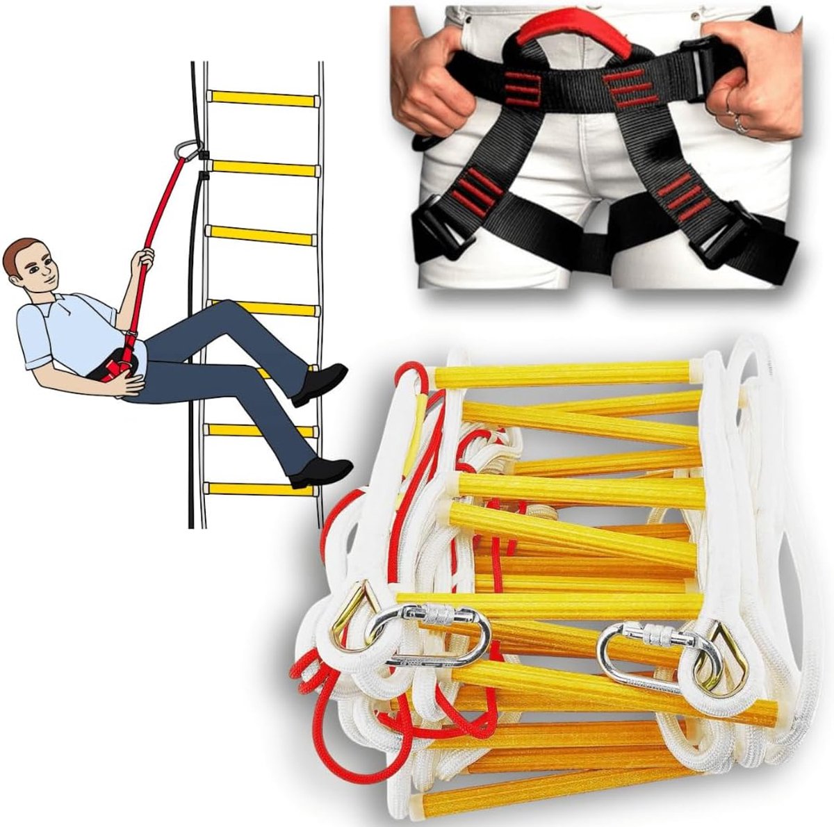 SnelShoppen - Brandladder voor 4 verdiepingen appartement | Noodladder 10 m met valbescherming | Veilig ontsnappen bij brand | Rescue ladder 4e verdie