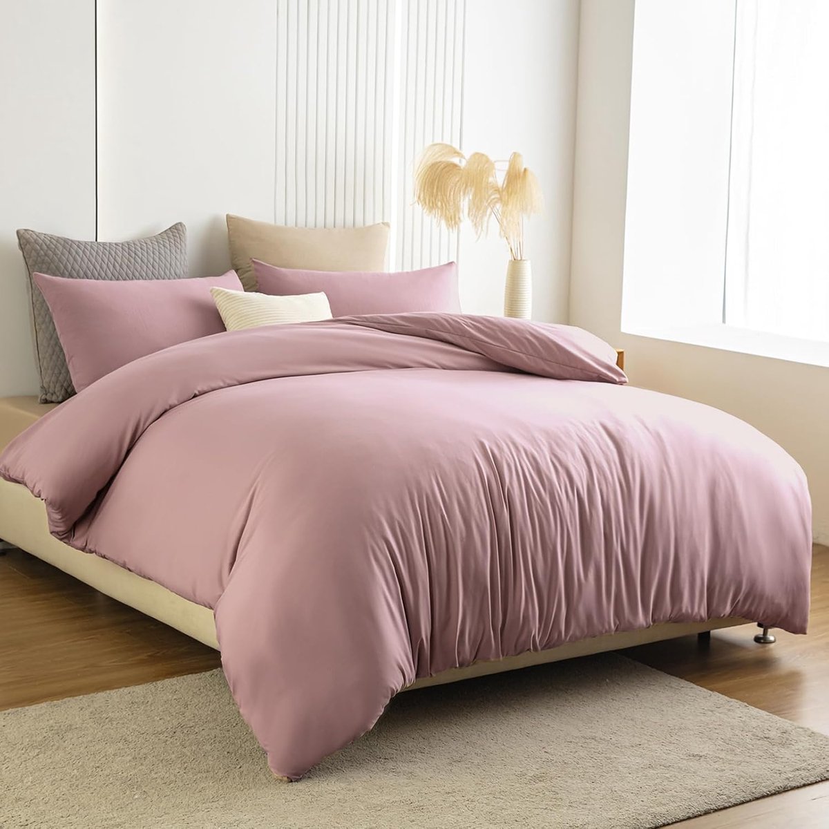 SnelShoppen - Microfibre Beddegoed Set - Non-Iron & Kreukvrij - 1 Duvet Cover 155x220 cm + 1 Kussenhoes 80x80 cm met Rits - Zacht en Comfortabel - Roz