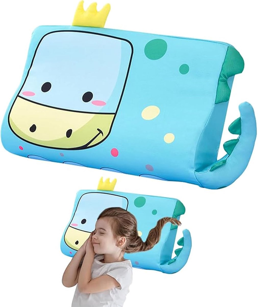 Calmly Kinderkussen, 44 x 27 cm, ergonomisch snooze, kawaii-dierenkussen met kussensloop voor zachte dromen (Dino)