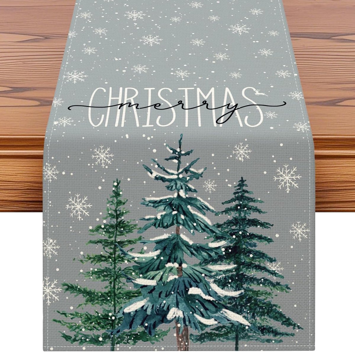 Kerstboom Sneeuwvlokken Vrolijk Kerstfeest Tafelloper, Kerst Seizoensgebonden Winter Vakantie Keuken Eettafel Decoratie voor Huisfeest Decor 40x180cm (Grijs)