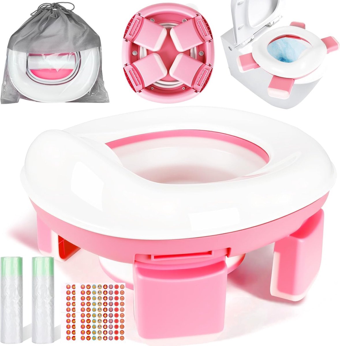Toiletbril Voor Kinderen,opvouwbaar kindertoilet 3 in 1 Draagbaar potje voor kinderen,voor Kinderen Zindelijkheidstraining voor Jongens en Meisjes Reis en Thuis