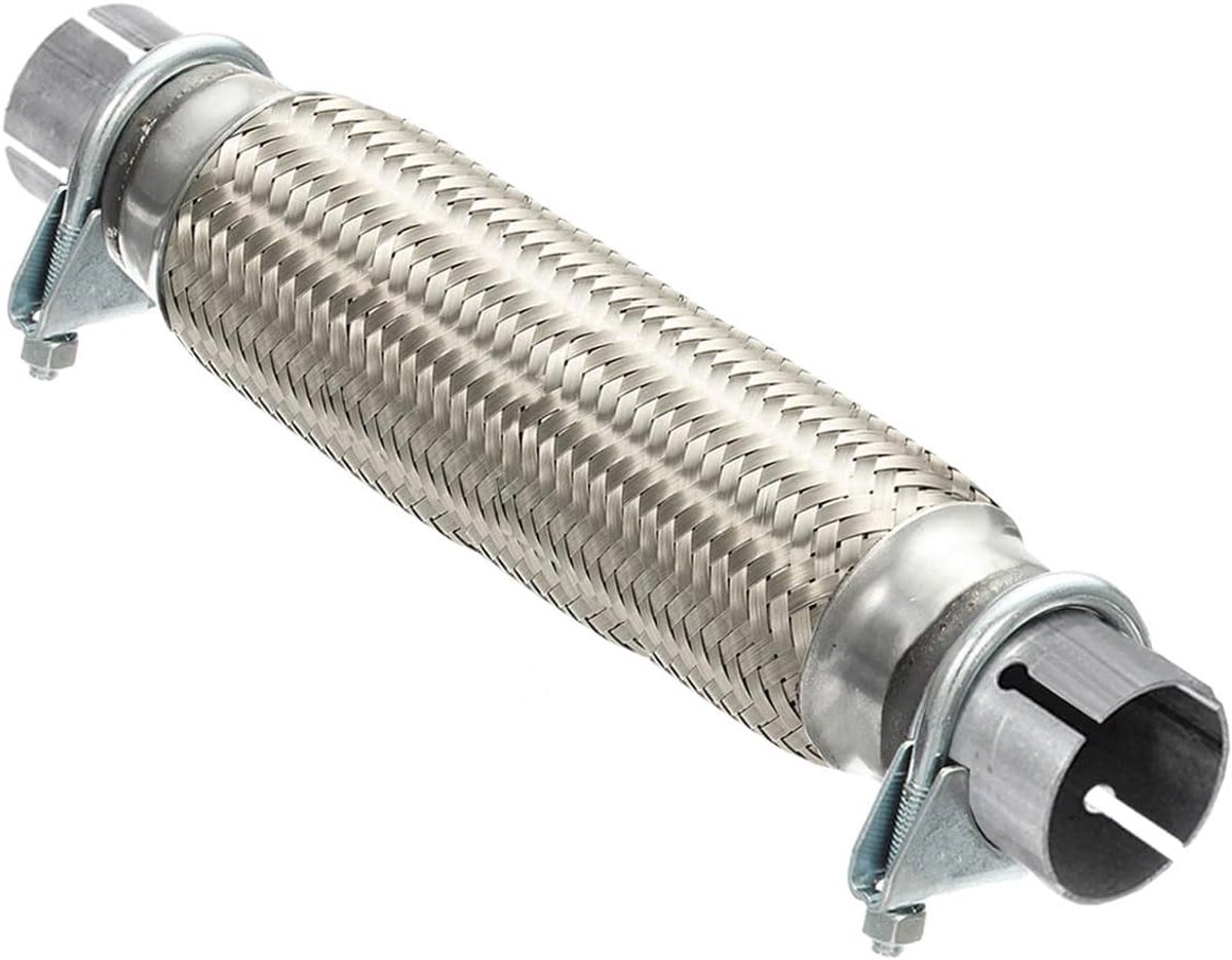 uitlaatpijp met 2 klemmen 55mm x 250mm/350mm Flexibele uitlaatverbinding reparatiepijp RVS Uitlaatreparatie Flexibele buis Gevlochten uitlaatpijpconnector