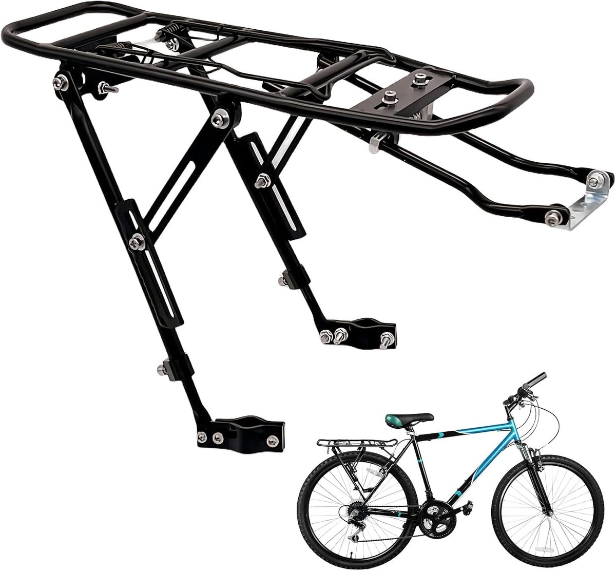 mountainbike bagagedrager met verstelbare cyckelpakkethållare, 80 kg capaciteit, passend voor fietsen, geen schijfrem