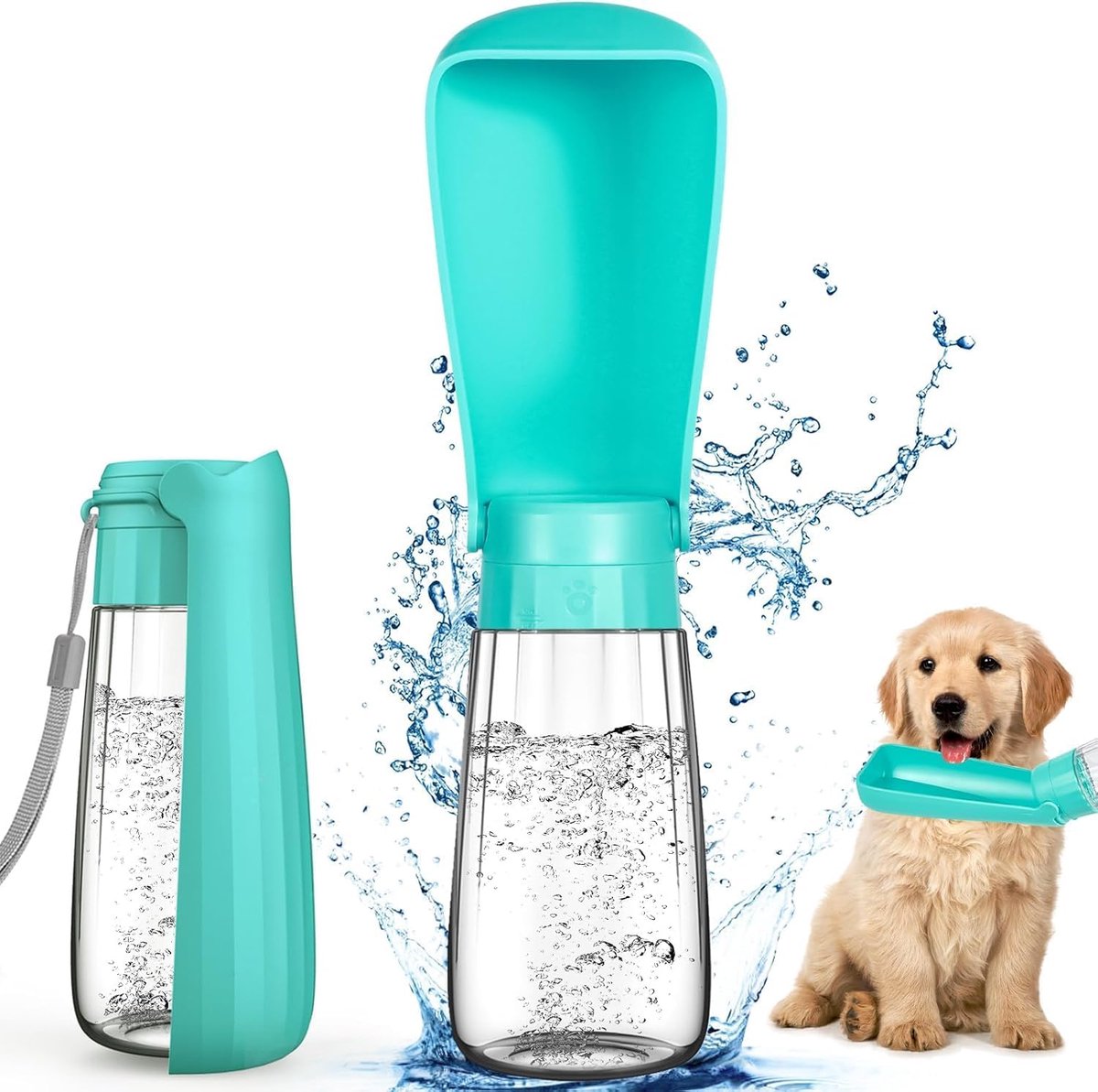 draagbare drinkfles voor honden, 550 ml, 150 graden opvouwbare hond, kat, huisdieren, lekvrij, waterfles voor onderweg, dagelijks wandelen, reizen, kamperen, blauw