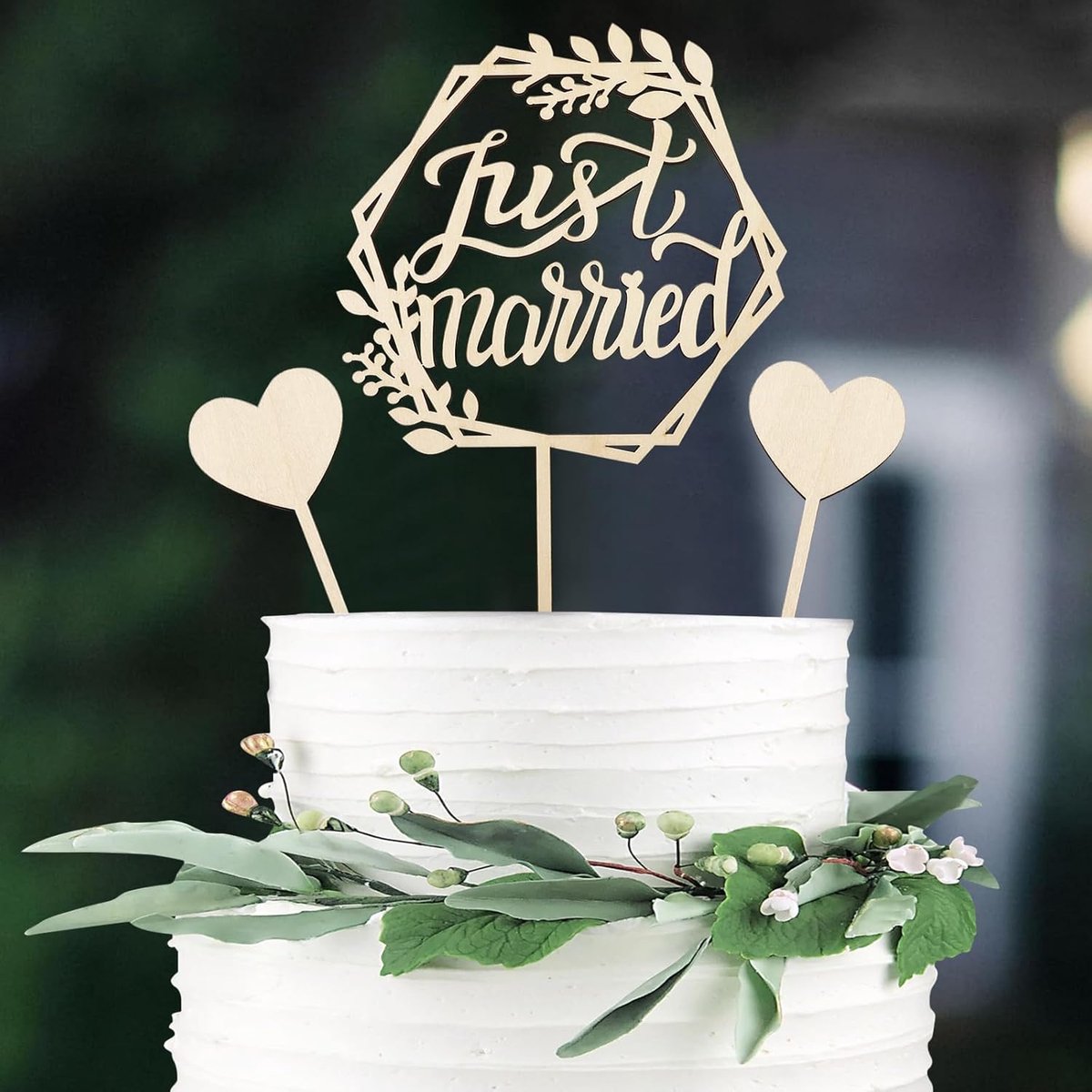 Houten Just Married deco Cake Topper bruiloft 3 stuks taartdecoratie bruiloft Just Married bruiloftstaart deco taartsteker bruiloften bruiloftstaartdecoratie hart taarttopper voor