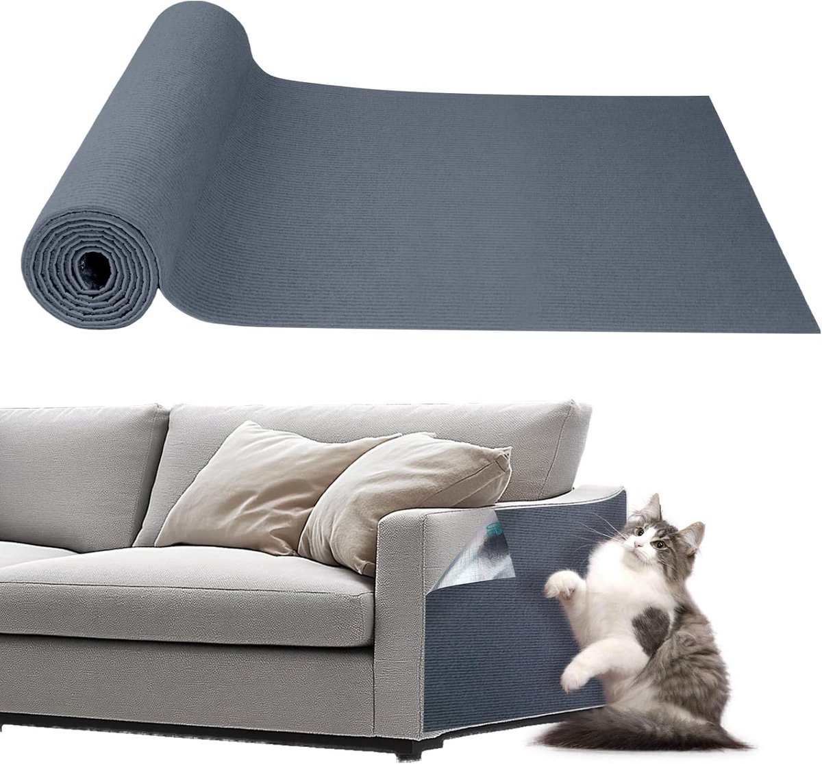 Zelfklevende krabmat voor katten, 40 cm x 200 cm krasbescherming voor sofa voor katten, DIY kattenkarpet, wandkrasbescherming voor kattenstandaard, sofa, kattentoren (Lichtgrijs)