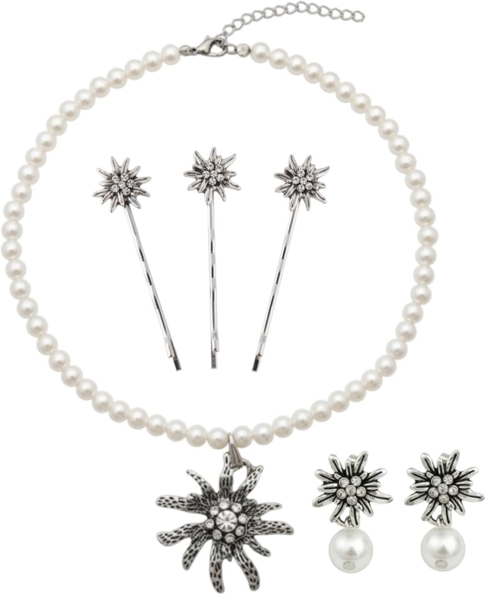 ketting hart hanger oorbellen haarspeld set elegante klederdrachtketting met veters voor dames perfect klederdrachtsieraad voor Oktoberfest feestdagen