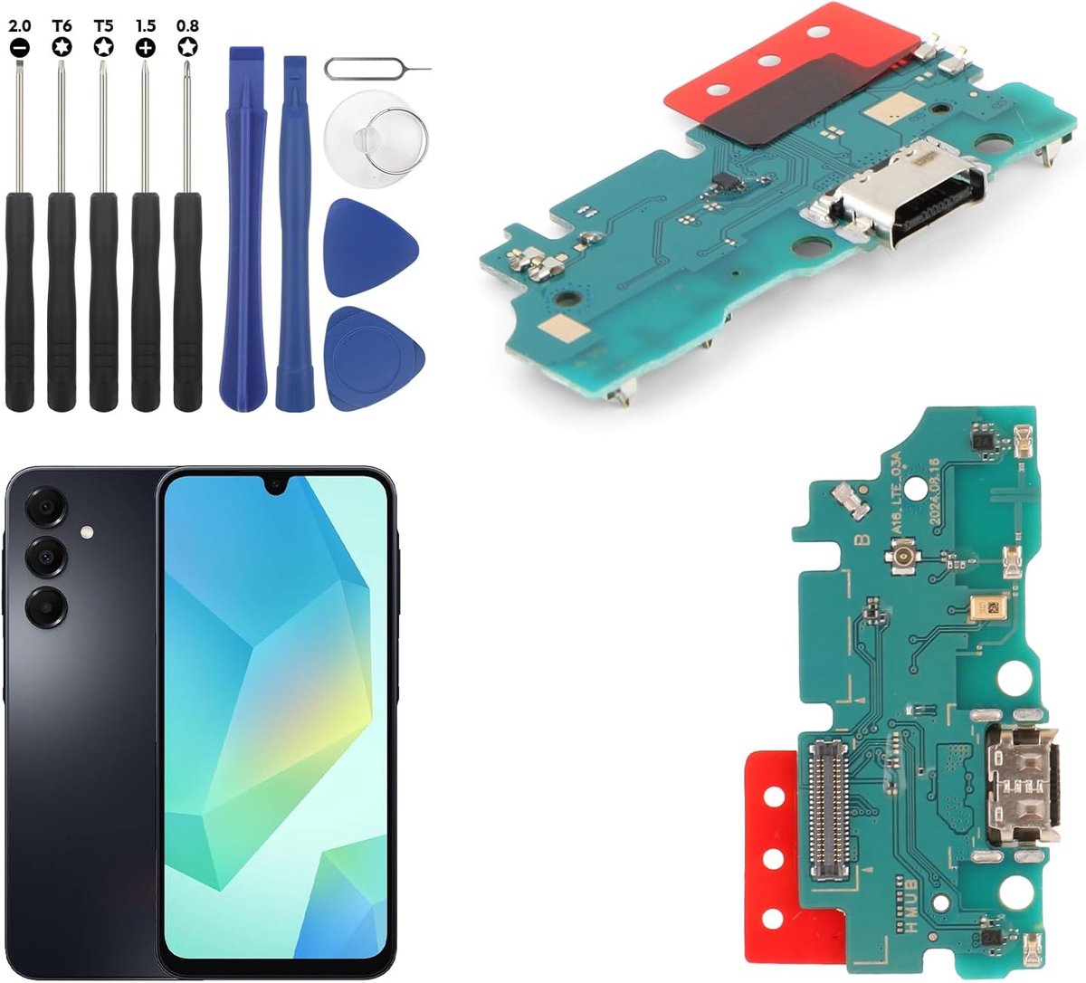 Connector voor Samsung Galaxy A16 4G oplaadaansluiting met flex-kabel compatibel met Samsung A16 4G A165F/A165M USB-oplaadpoort, accessoires, vervanging met reparatiegereedschap