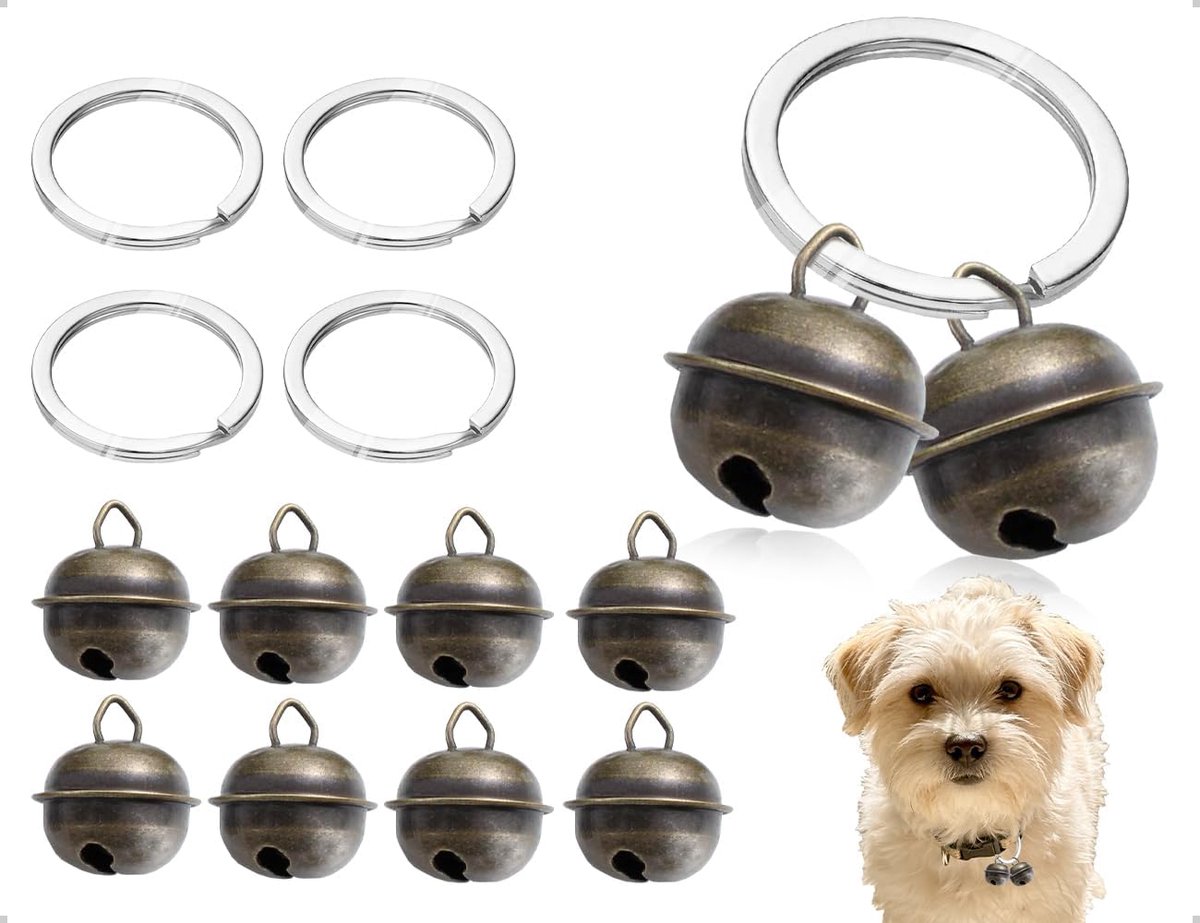 8 stuks klokken, sterke deurbel voor honden en katten, halsband voor katten, hanger voor huisdiertracker, met 4 sleutelhangers voor huisdieren