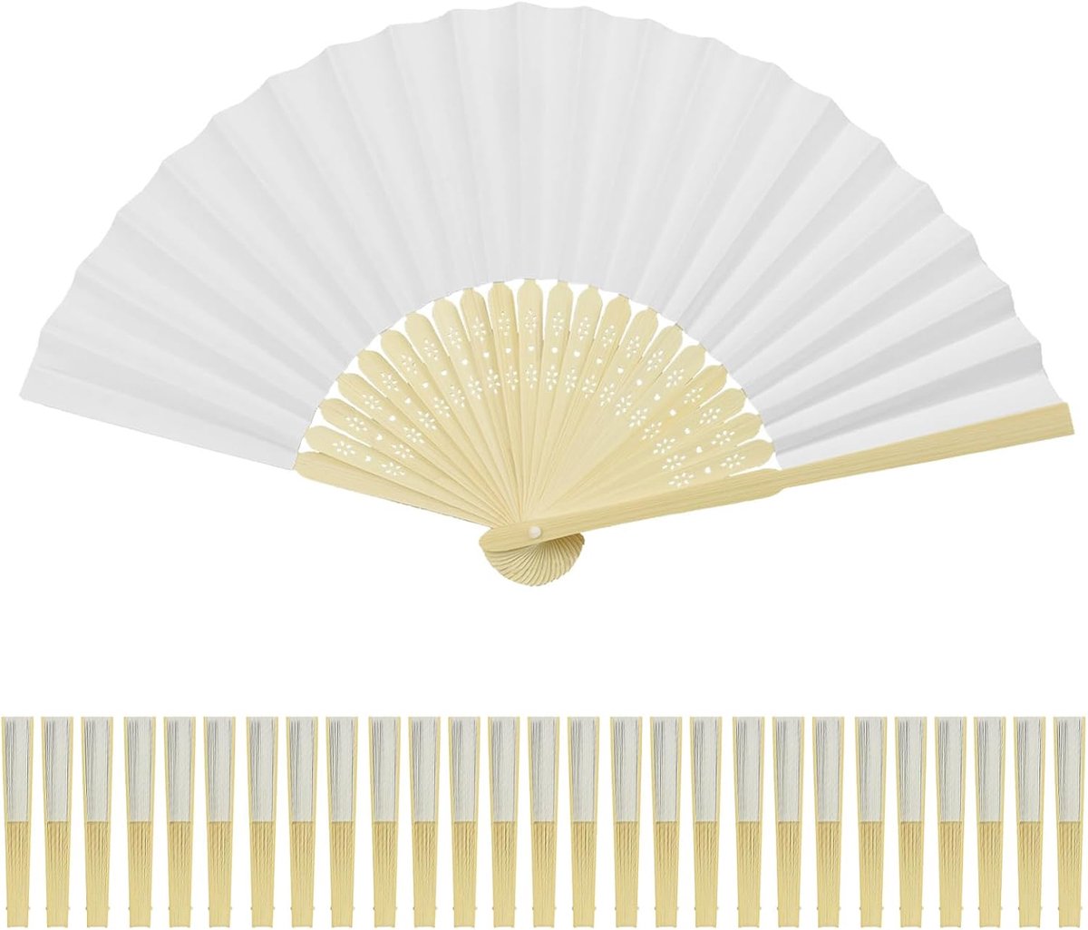28 stuks papieren fans handheld, witte opvouwbare ventilator, bruiloft decoraties, bruidsmeisje cadeau, vrijgezellenfeest accessoires, doe-het-zelf wanddecoratie, huwelijksgeschenken