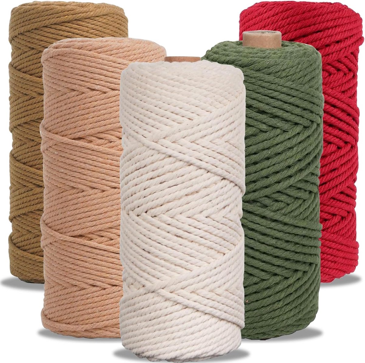 katoenen knutselkoord, macramé, katoengaren, 3 mm, natuurlijk kleurrijk knutselkoord voor knutselen, breien, ophangen