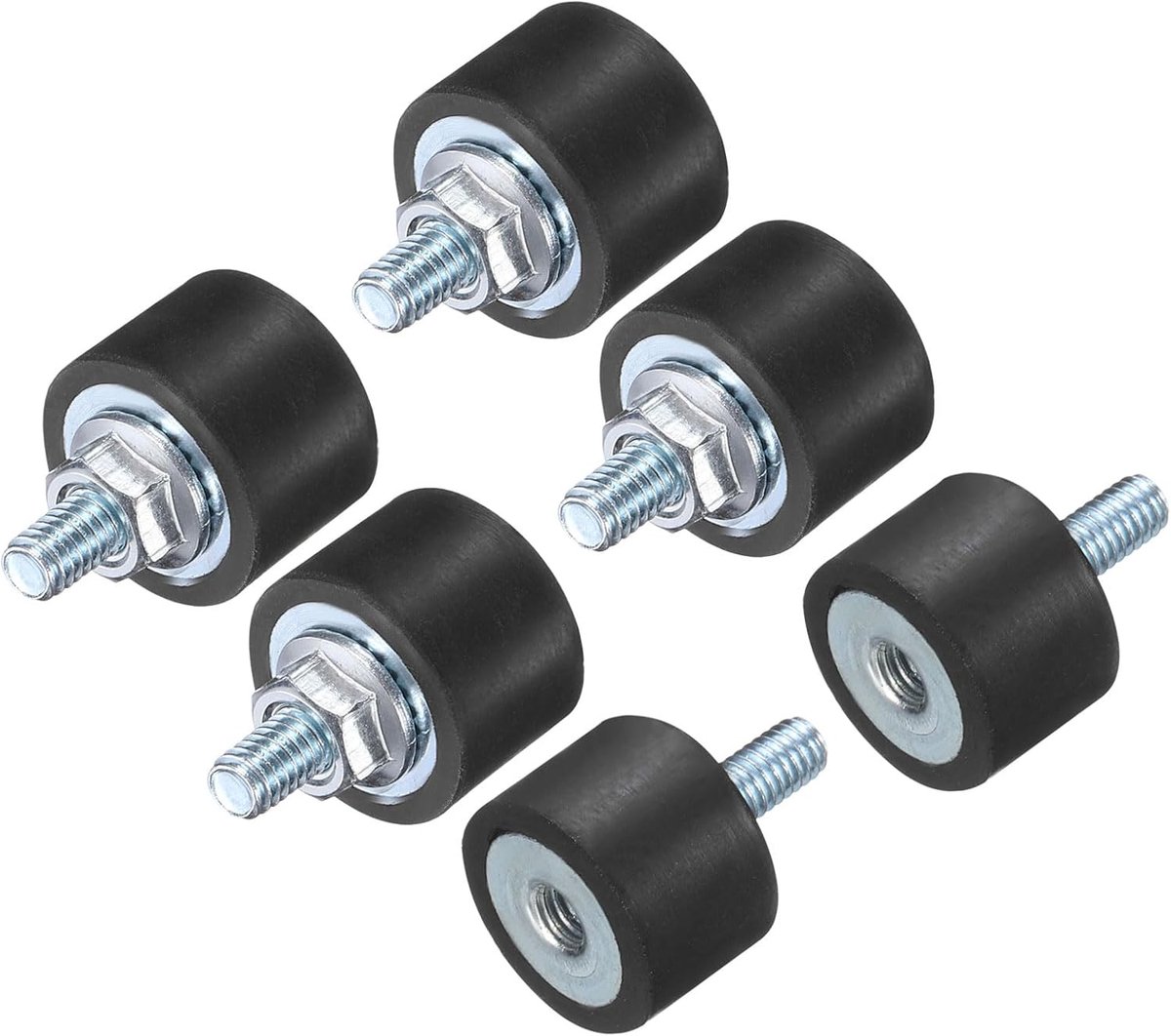 6 stuks M4 x 10 mm rubberen lagers met schroefdraadbouten 15 x 10 mm mannelijk vrouwelijk vibratiedemper verzinkt cilindrische schroefdraadlagers antivibratielagers met 6 stuks M4